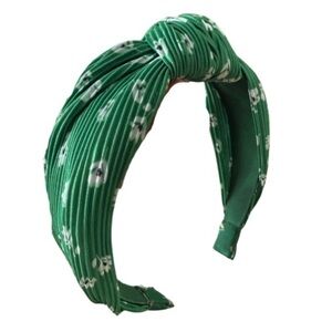 green floral pleated knotted headband